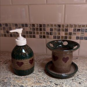 Heart Design Soap Dispenser and Holder Set
